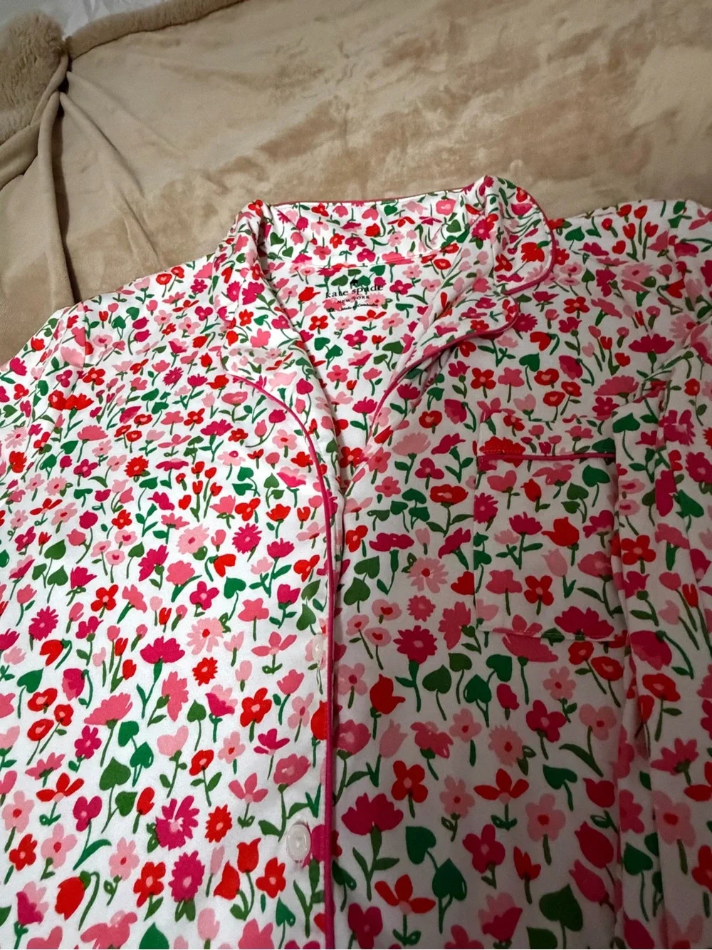 kate spade Women’s Pink, Red and Green Floral Pajama Set XL Tulips